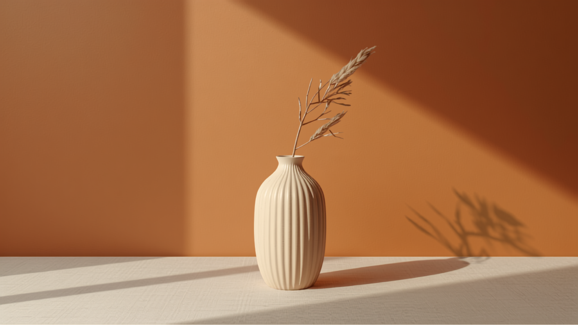 Jarrón minimalista MAYU impreso en 3D con silueta ondulada en tono cream con tallo de pampas