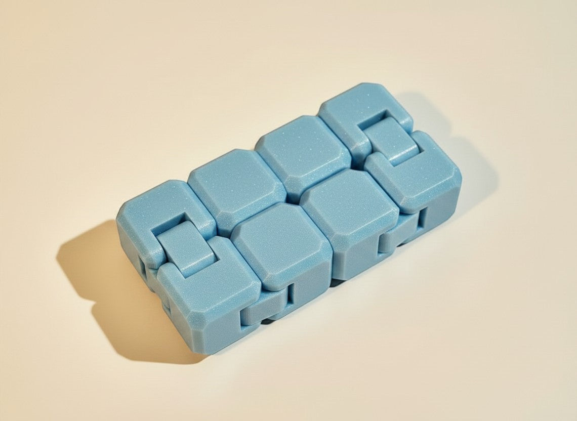 Cubo antiestrés articulado KAKU de Illa Home en color azul claro con textura de panal y diseño geométrico plegable.